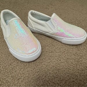 Like New Girls Size 11 Sequin Slip-On Kids Shoes - White and Pink